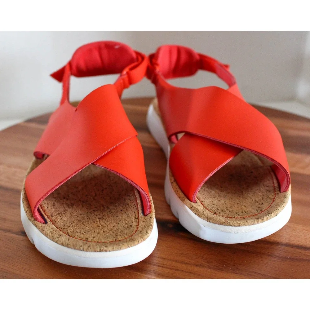 Camper Oruga Up Sandals Womens 41 / 10 US Red Leather Cork Slingback Shoes